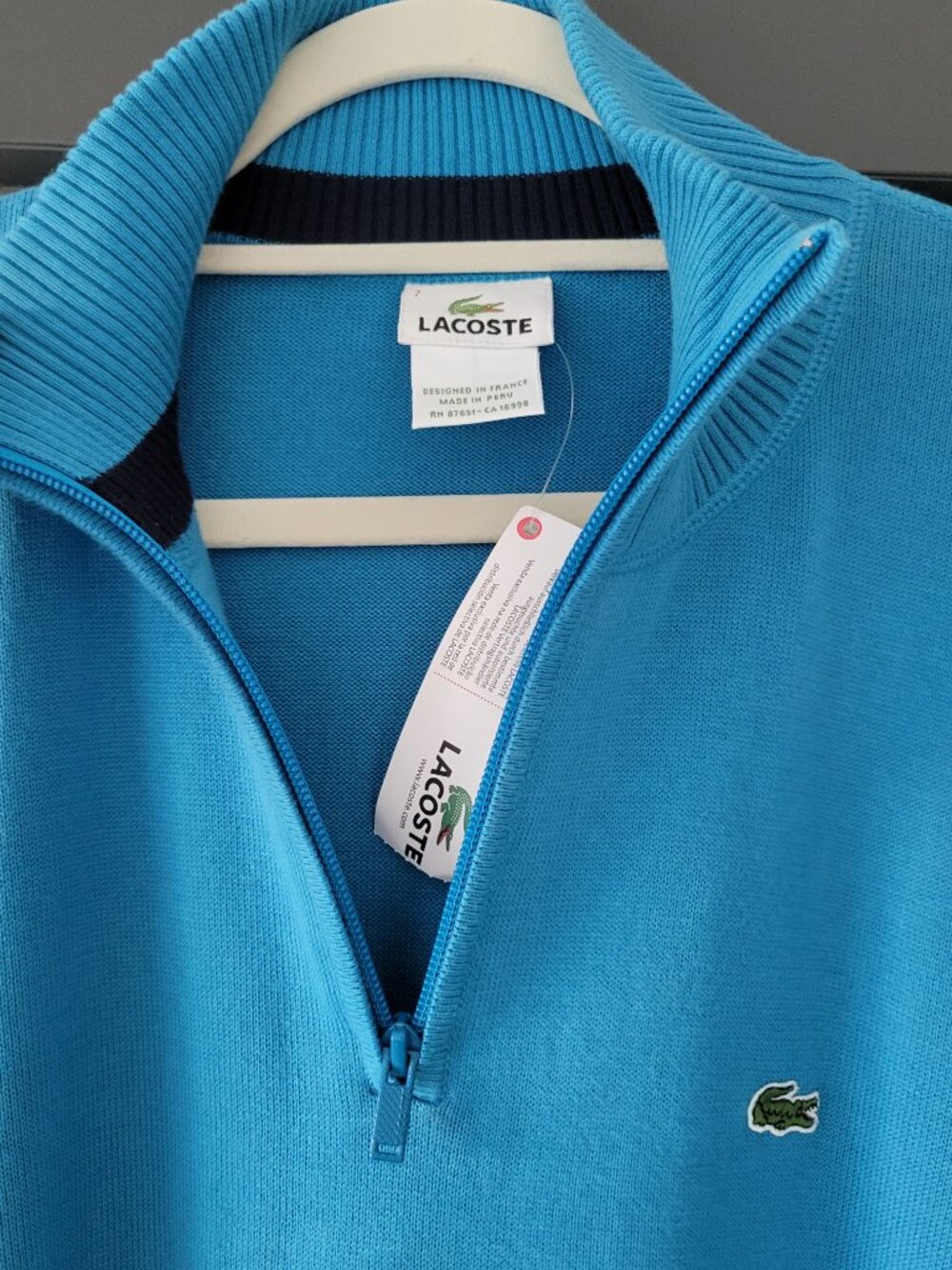 Lacoste Sweater 1/4 Zip Pullover 100% Cotton Blue Men's US Size XL  NWT